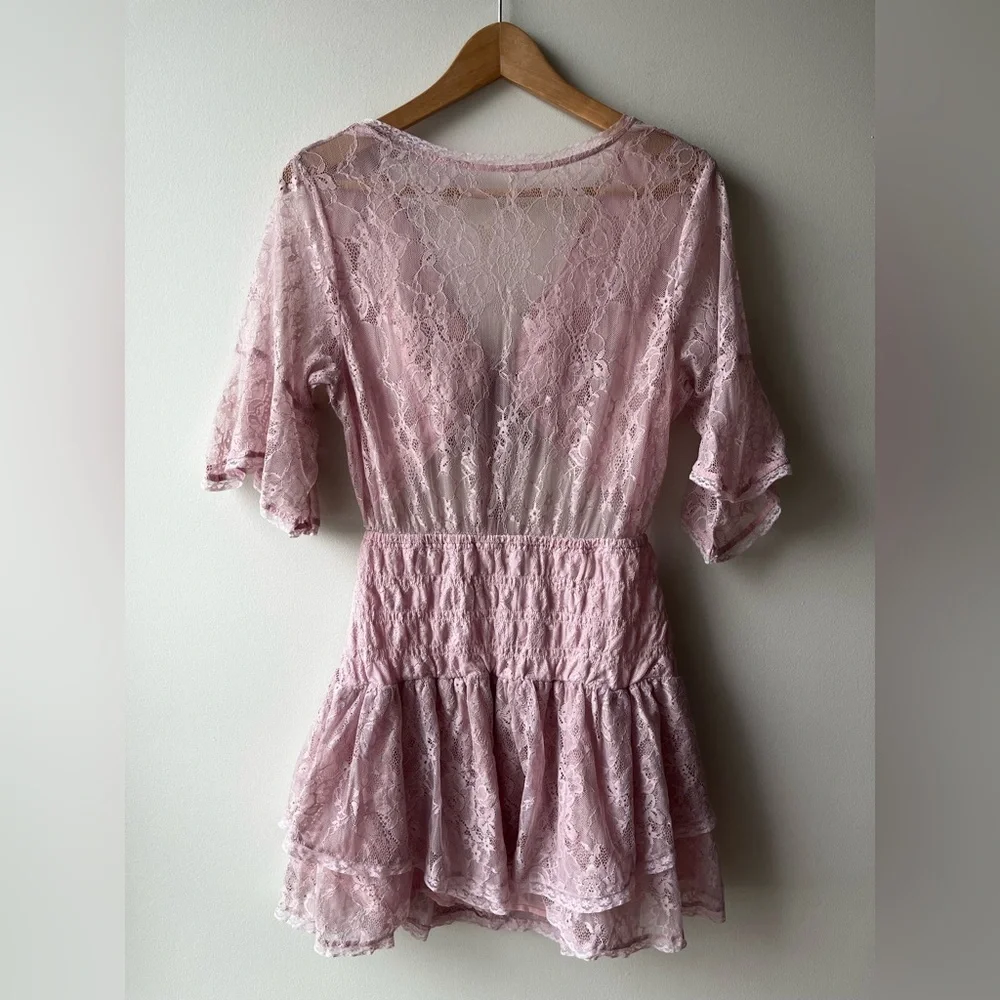Free People Dusty Rose Lace Tie-Front Mini Dress - Picture 5 of 6